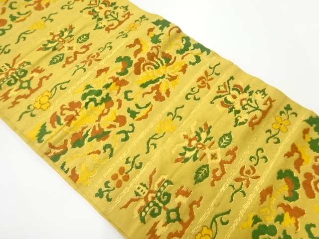 JAPANESE KIMONO / ANTIQUE FUKURO OBI / SILK / WOVEN STRIPE & FLORAL ARABESQUE (296 cm)